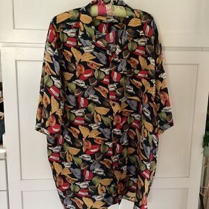 Oleg Cassini Silks Womens Sz XL Button Down Shirt Hats 100% Silk Vintage 90s